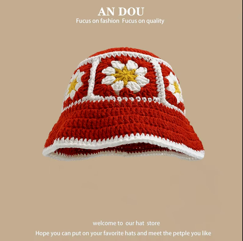 2023 NEW Women'S Handmade Crochet Bucket Hats Y2K Fashion Summer Beach Hat Korean Hollow Knitted Hat