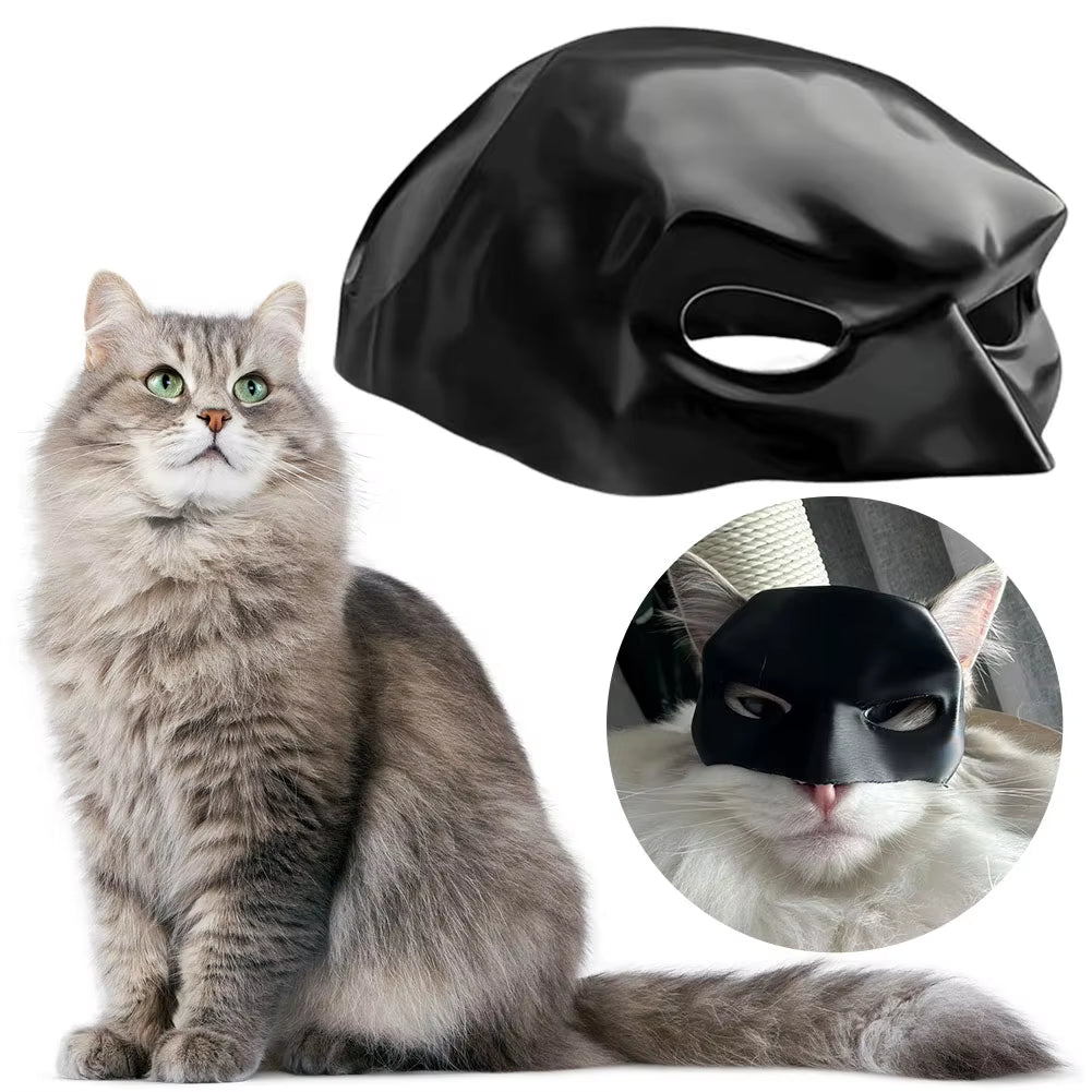 Black Bat Cat Avenger Mask Half Face Cat Bat Mask Handmade Cat Mask Halloween Costume Cosplay Decoration Birthday Gifts Pet Toys