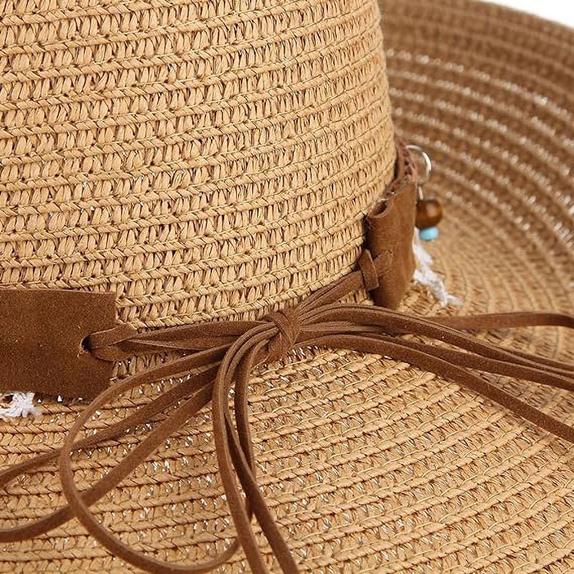 Straw Cowboy Hat for Women Men Girls Roll up Wide Brim Western Cowgirl Summer Beach Sun Hats