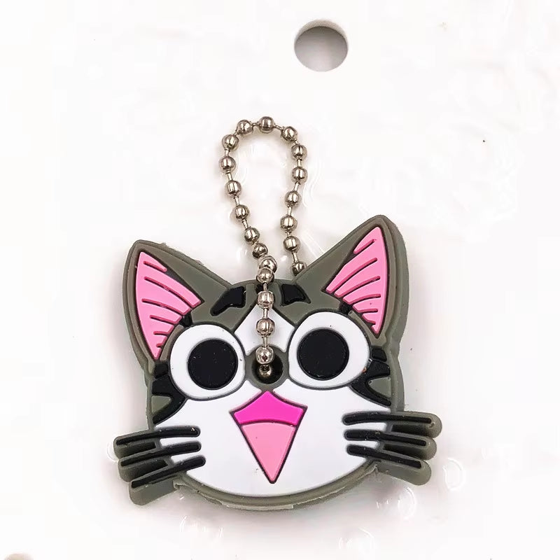 1Pcs Animal Cartoon Key Cover Cap Silicone Key Accessories PVC Soft Dog Cat Key Holder Key Chain for Girl Women Trinket Gift