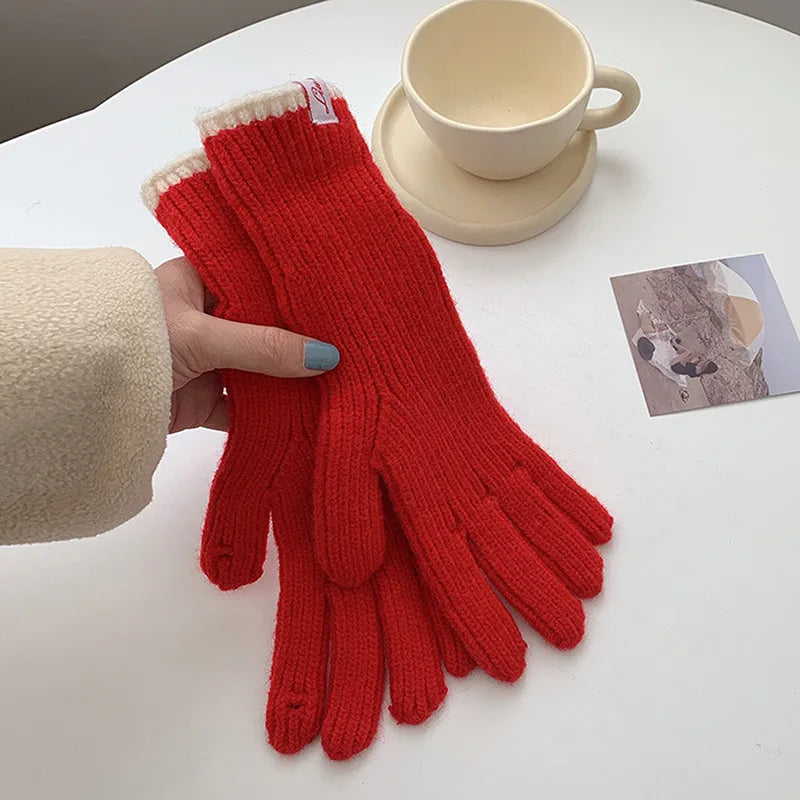 Fashion Touch Screen Knitted Gloves Women Winter Gloves Warm Riding Gloves Solid Fluffy Work Gloves Y2K Harajuku Kawaii Mittens