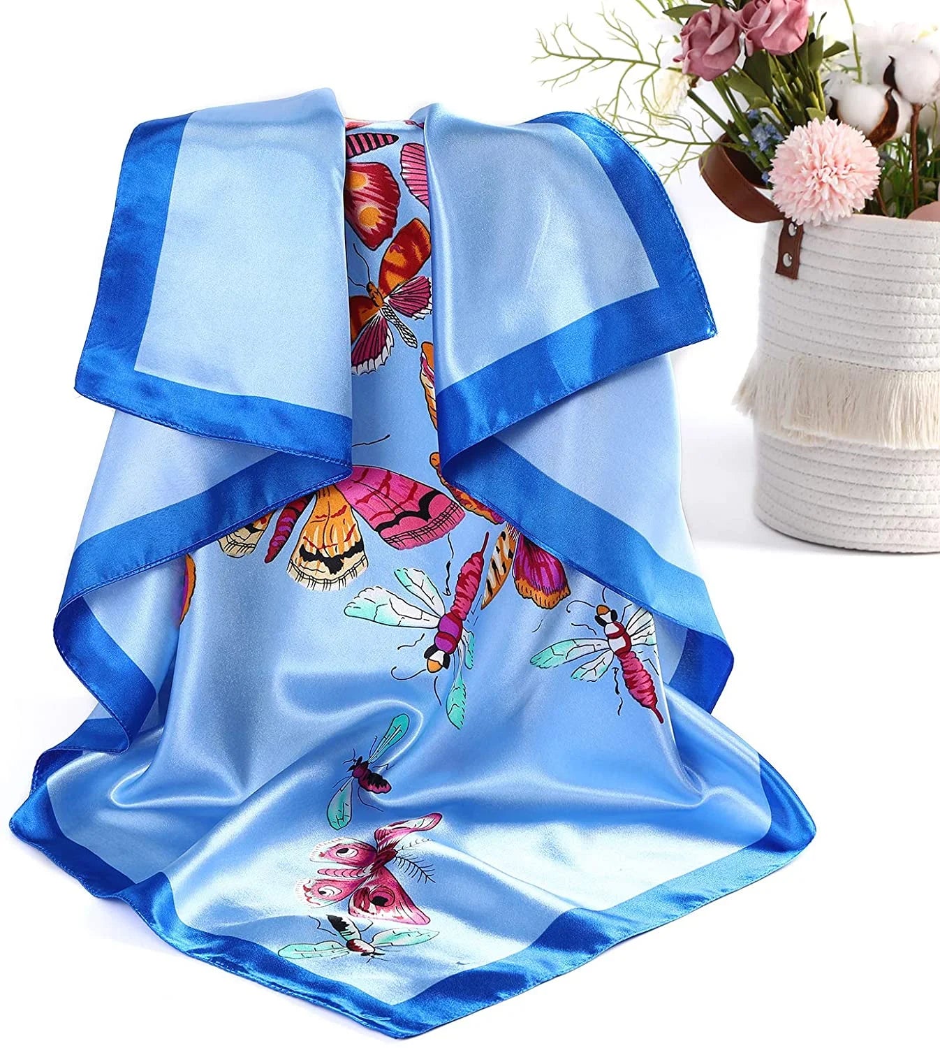 4 Pcs Silk Scarf Satin Large Square Scarves 35” Women Silk Feeling Head Scarves Hair Sleeping Wraps Turban Silk Neck Scarf Lightweight Silk Bandana