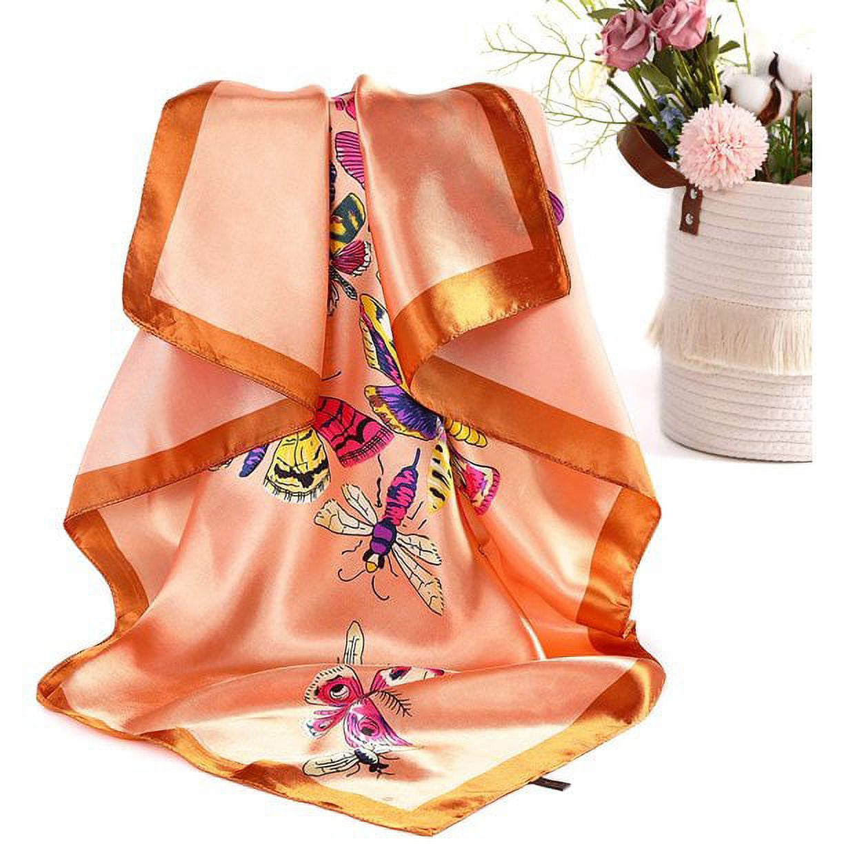 4 Pcs Silk Scarf Satin Large Square Scarves 35” Women Silk Feeling Head Scarves Hair Sleeping Wraps Turban Silk Neck Scarf Lightweight Silk Bandana