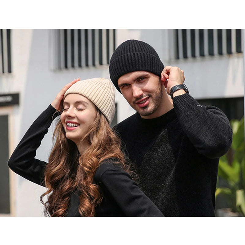 Men'S Beanies Hats Winter Solid Color Knitted Women'S Beanies Bonnets for Women Thick Soft Classic Cuffed Cap Unisex Style