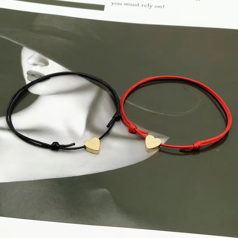 2 Pcs/Lots Tiny Love Heart Lucky Bracelet Red Black White Color Rope Bracelet Adjustable Fashion Couple Bracelet Wholesale