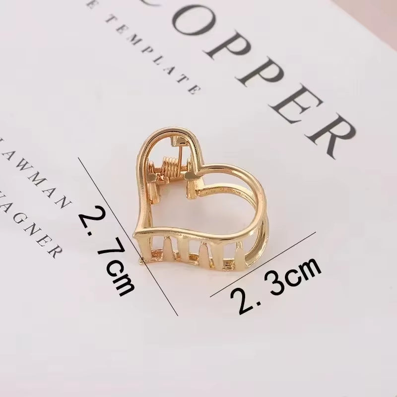 Fashion Hollow Heart Metal Hair Claw Clips Simple Non Slip Mini Gold Geometric Bangs Barrettes Hair Jaws for Women Girls Daily