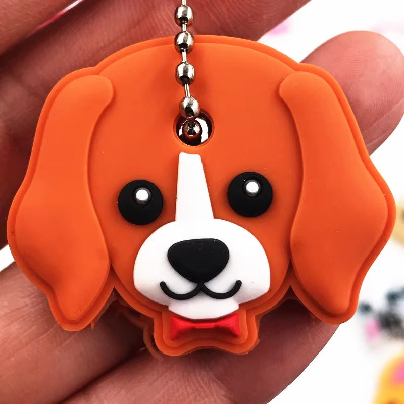 1Pcs Animal Cartoon Key Cover Cap Silicone Key Accessories PVC Soft Dog Cat Key Holder Key Chain for Girl Women Trinket Gift