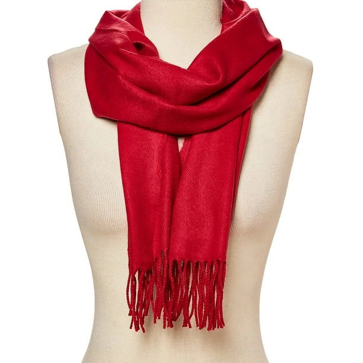 Rose Red Solid Scarfs for Women Fashion Warm Neck Womens Winter Scarves Pashmina Silk Scarf Wrap with Fringes for Ladies by