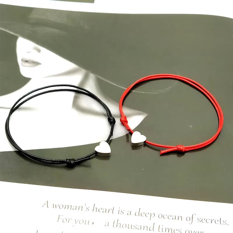 2 Pcs/Lots Tiny Love Heart Lucky Bracelet Red Black White Color Rope Bracelet Adjustable Fashion Couple Bracelet Wholesale