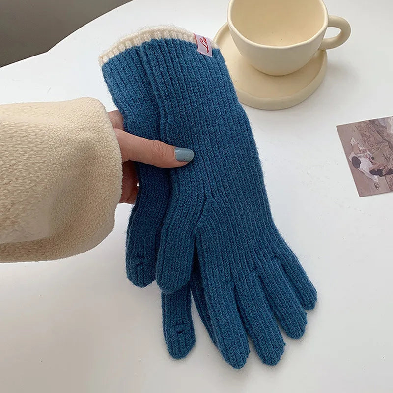 Fashion Touch Screen Knitted Gloves Women Winter Gloves Warm Riding Gloves Solid Fluffy Work Gloves Y2K Harajuku Kawaii Mittens