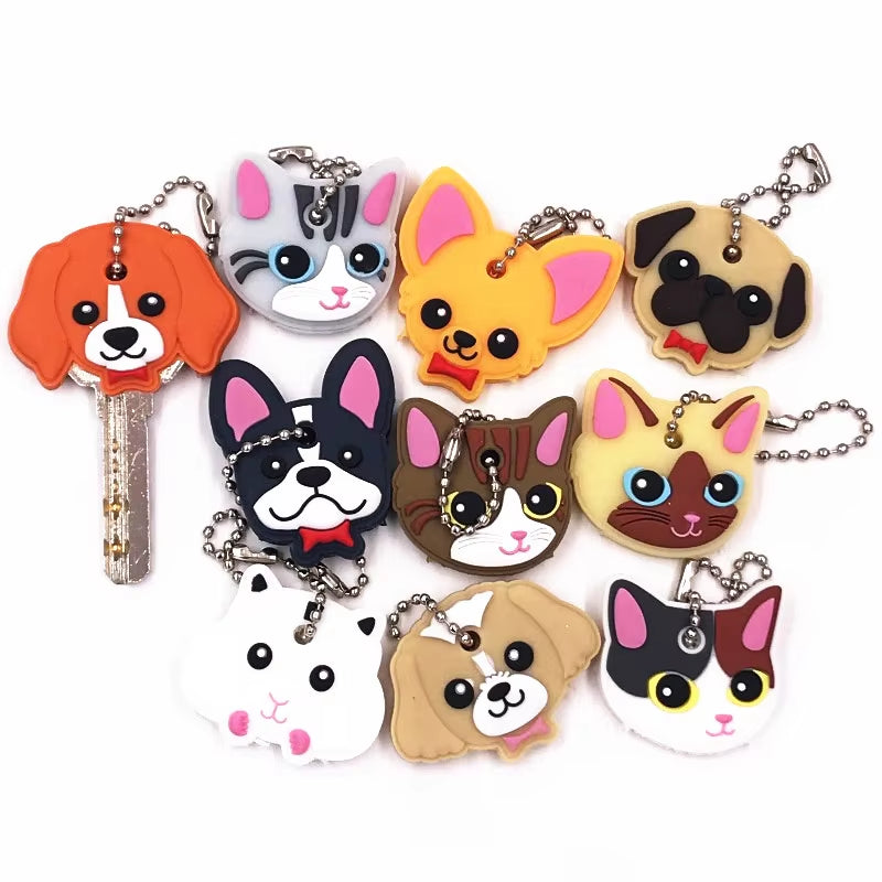 1Pcs Animal Cartoon Key Cover Cap Silicone Key Accessories PVC Soft Dog Cat Key Holder Key Chain for Girl Women Trinket Gift